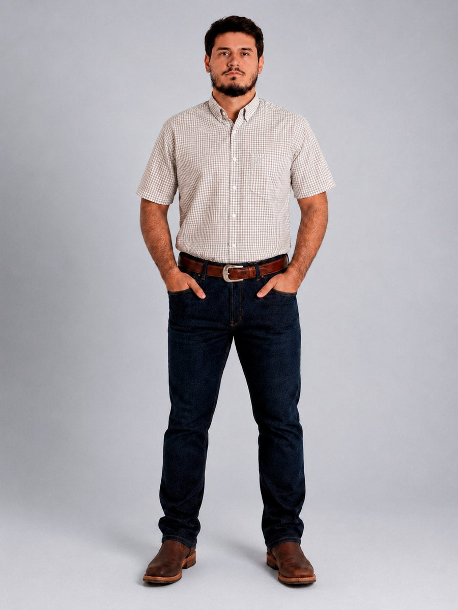Camisa Xadrez Farm Bege - Manga Curta - Brk Agro