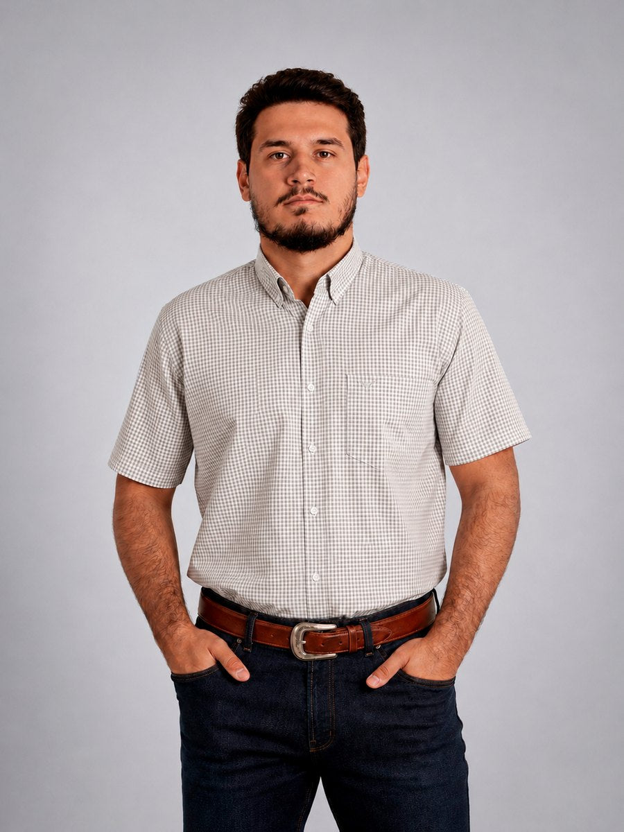 Camisa Xadrez Farm Bege - Manga Curta - Brk Agro
