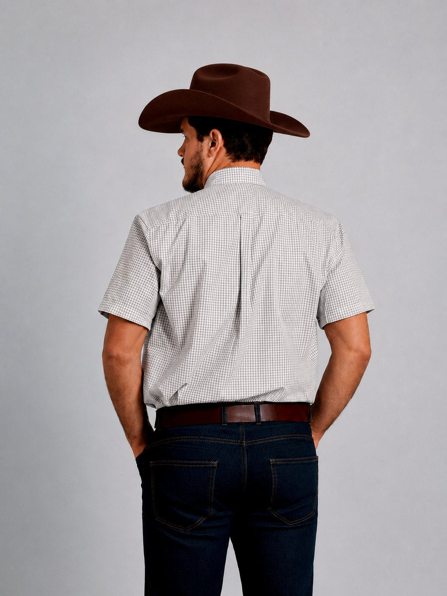 Camisa Xadrez Farm Bege - Manga Curta - Brk Agro
