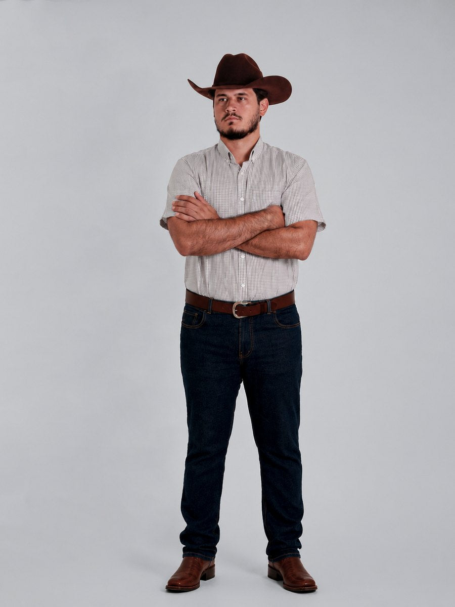 Camisa Xadrez Farm Bege - Manga Curta - Brk Agro