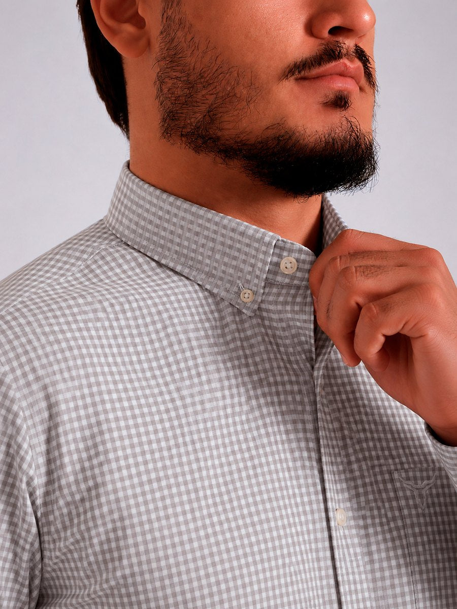Camisa Xadrez Farm Bege - Manga Curta - Brk Agro