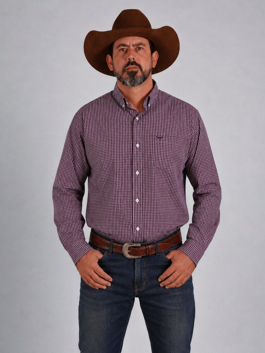 Camisa Xadrez Farm Preto e Rosa - Manga Longa - Brk Agro