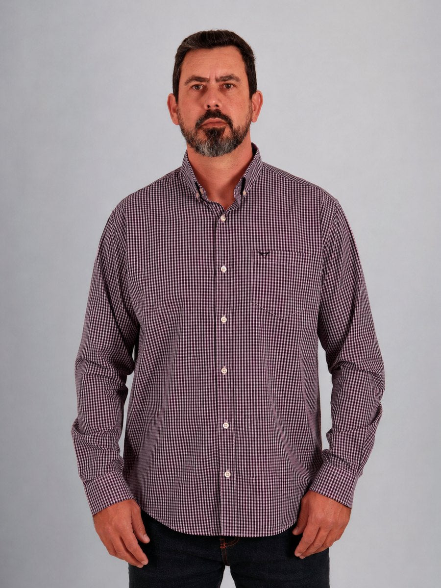 Camisa Xadrez Farm Preto e Rosa - Manga Longa - Brk Agro