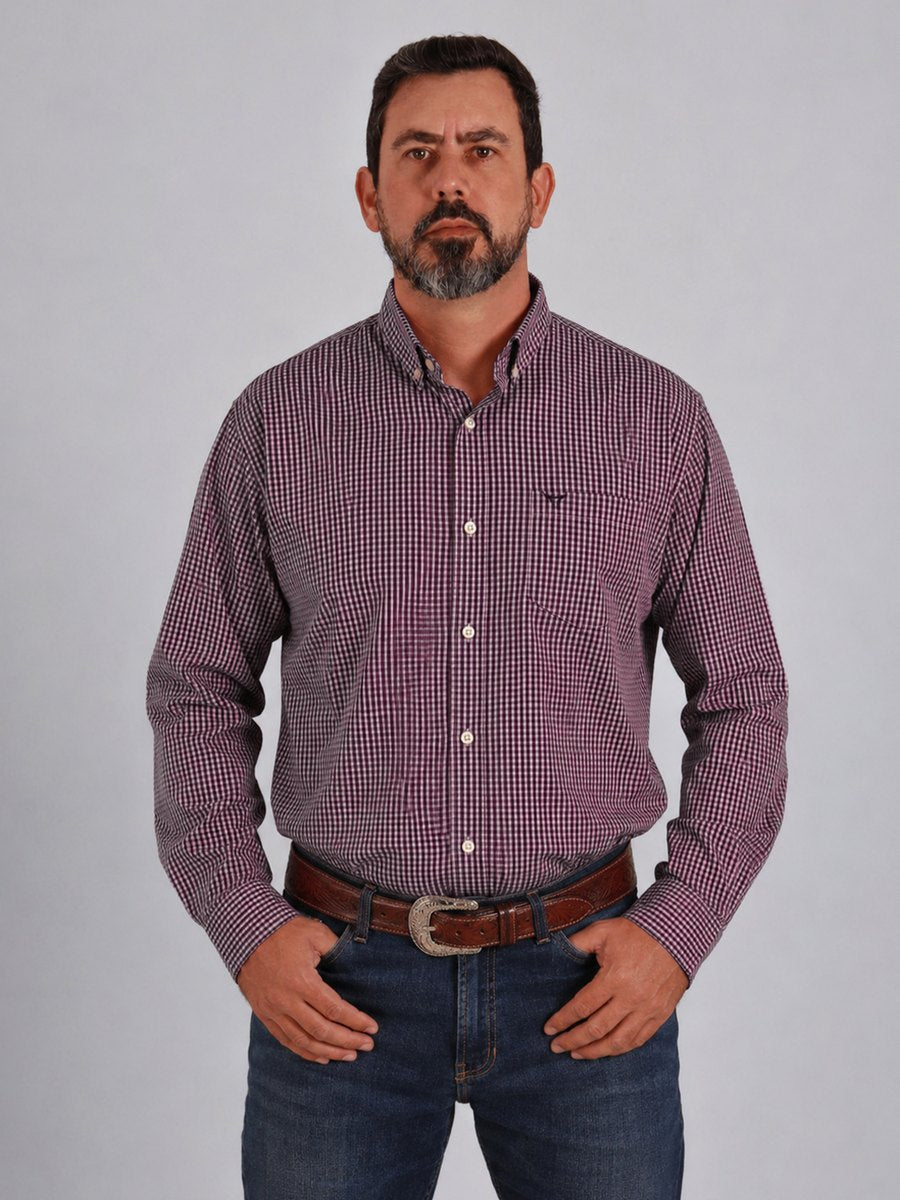 Camisa Xadrez Farm Preto e Rosa - Manga Longa - Brk Agro