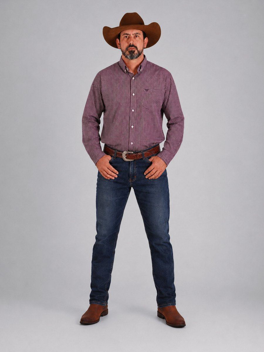 Camisa Xadrez Farm Preto e Rosa - Manga Longa - Brk Agro