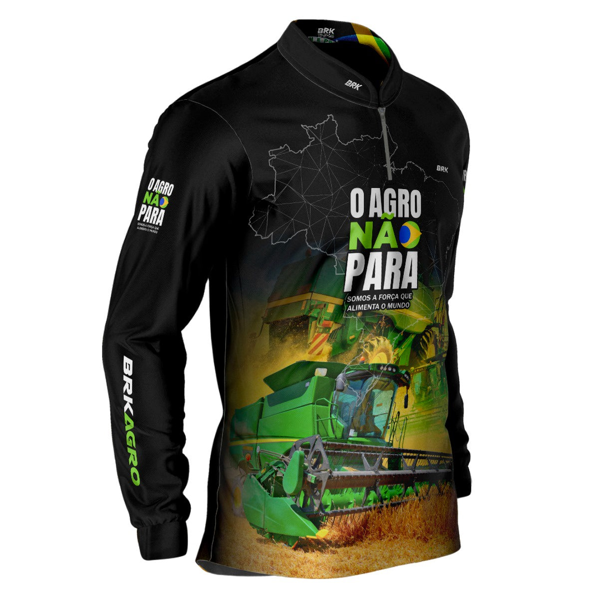 Camisa Agro Brk O Agro Não Para Trator Verde com Proteção Solar UV50+ Envio Imediato - Brk Agro