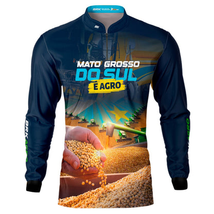 Camisa Agro Brk Mato Grosso do Sul é Agro Soja Azul Com Proteção Solar UV50+ Envio Imediato - Brk Agro