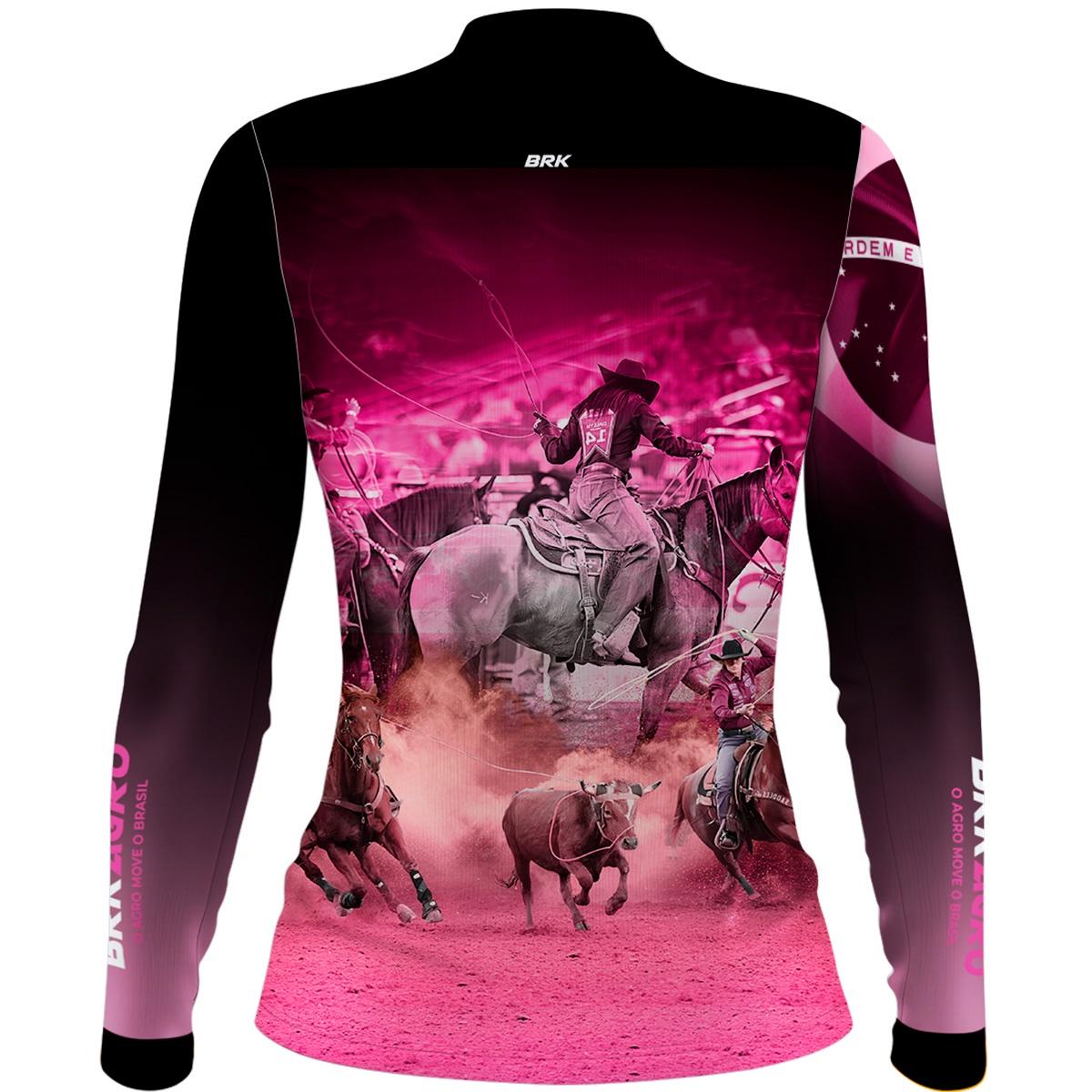 Camisa Agro Brk Feminina Team Roping Rosa UV50+ - BRK AGRO