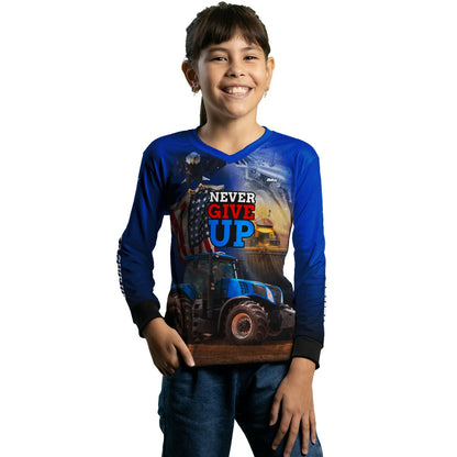 Camisa Agro Brk Azul Trator Never Give Up com Proteção Solar UV50+ - Brk Agro