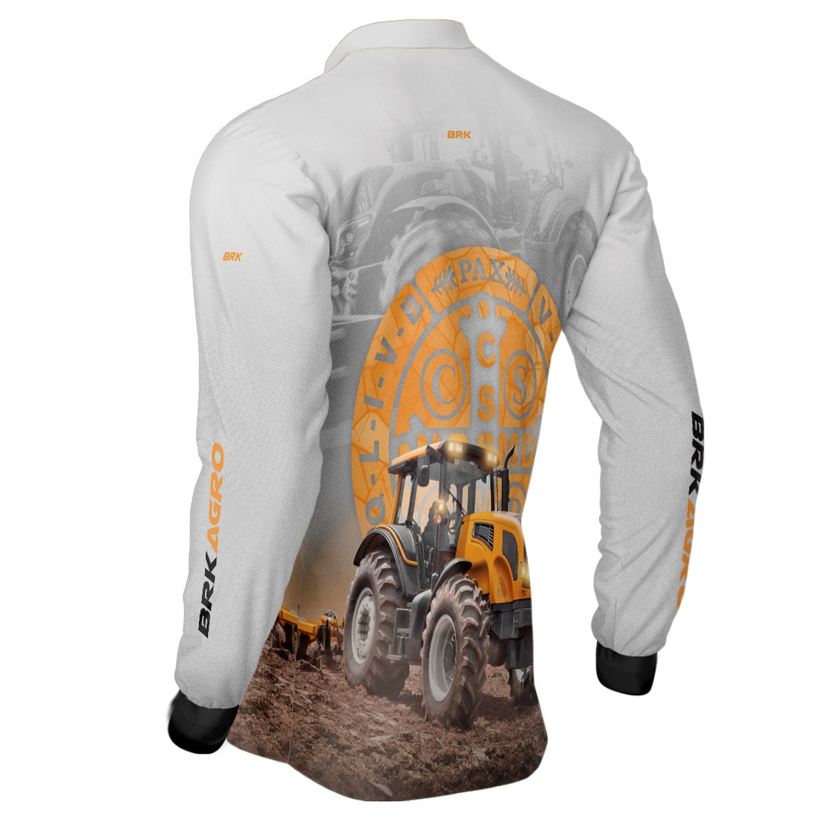 Camisa Agro Brk Trator São Bento Laranja e Branco com Proteção Solar UV50+ - BRK AGRO