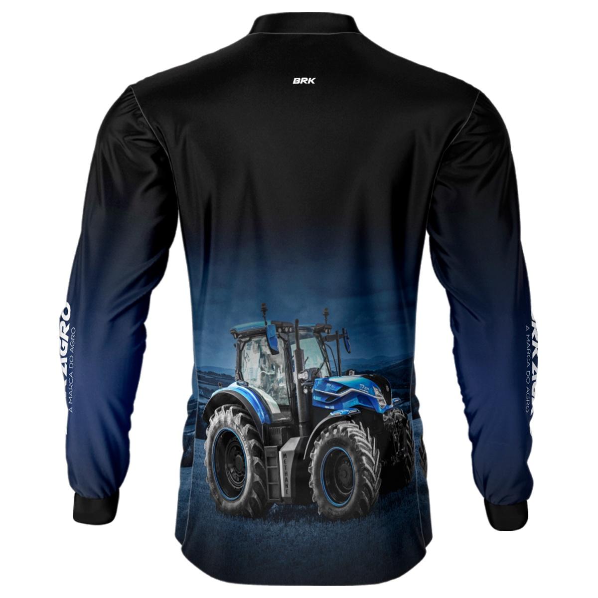 Camisa Agro Brk Preta Degradê Azul Trator T7 com Proteção Solar UV50+ - Brk Agro