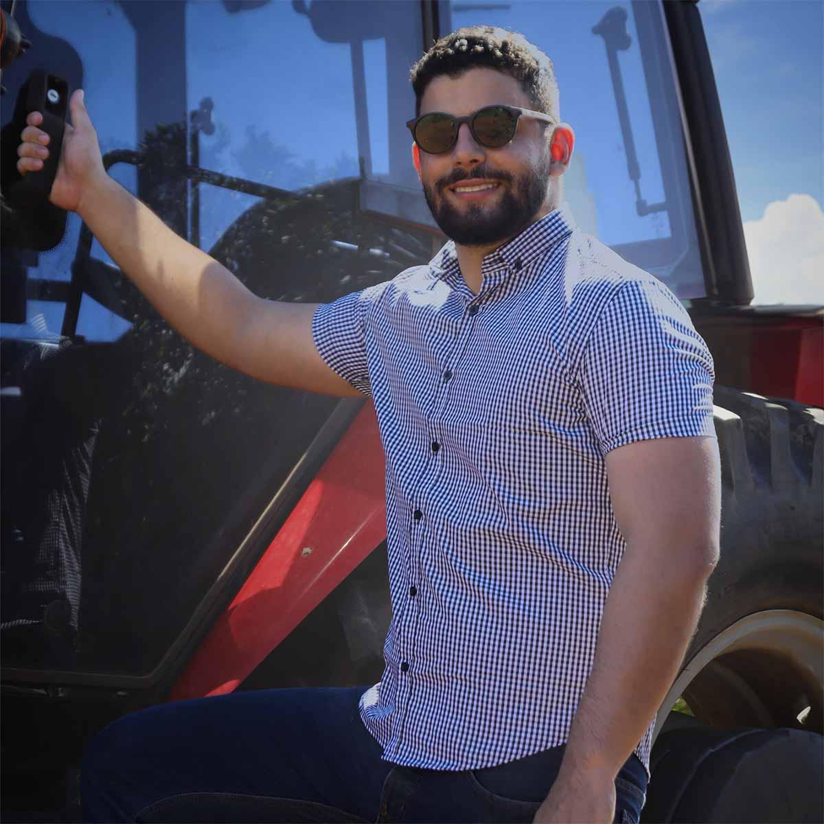 Camisa Social Xadrez Brk Manga Curta Slim Fit - Azul - Brk Agro