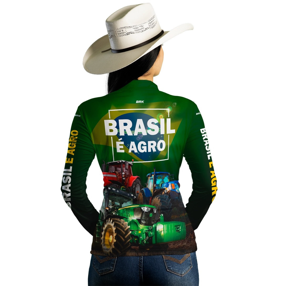 Camisa Feminina Agro Brk Brasil é Agro Verde com Proteção UV50+ - Brk Agro