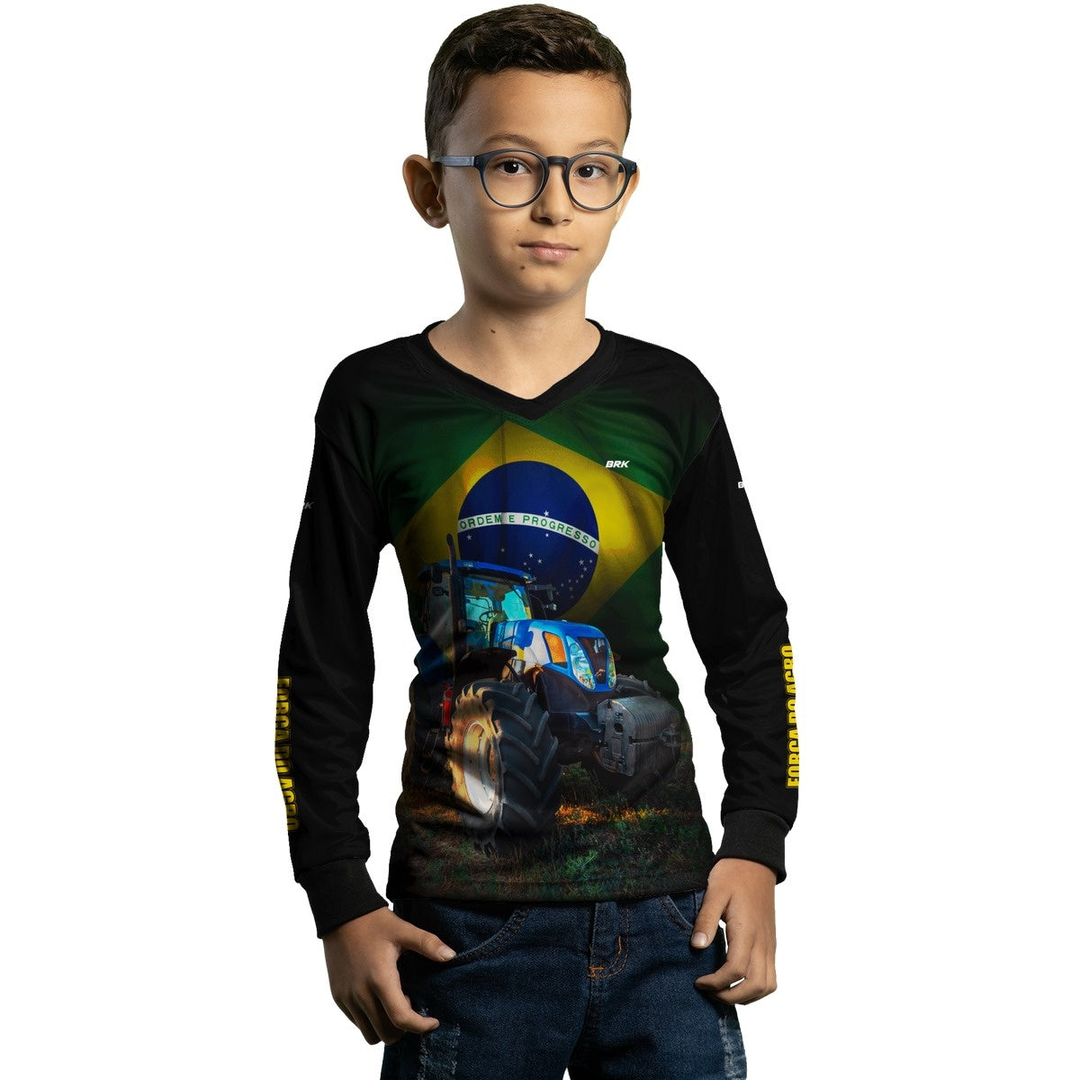 Camisa Agro Brk Trator Azul Bandeira do Brasil com Proteção Solar UV50+ - Brk Agro