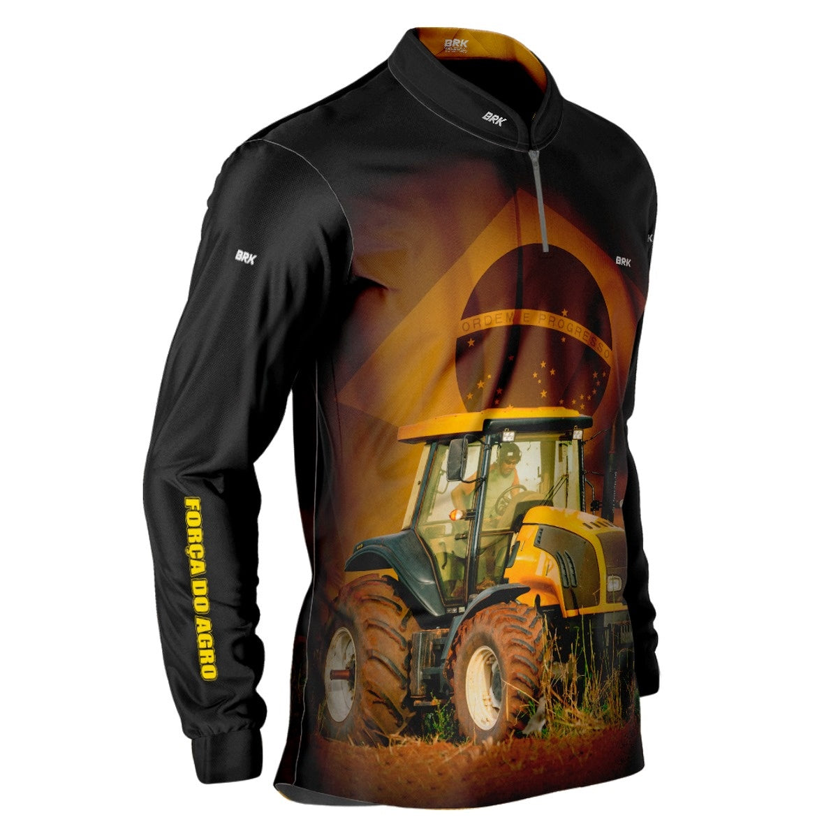 Camisa Agro Brk Trator Amarelo Bandeira do Brasil com Proteção Solar UV50+ - Brk Agro