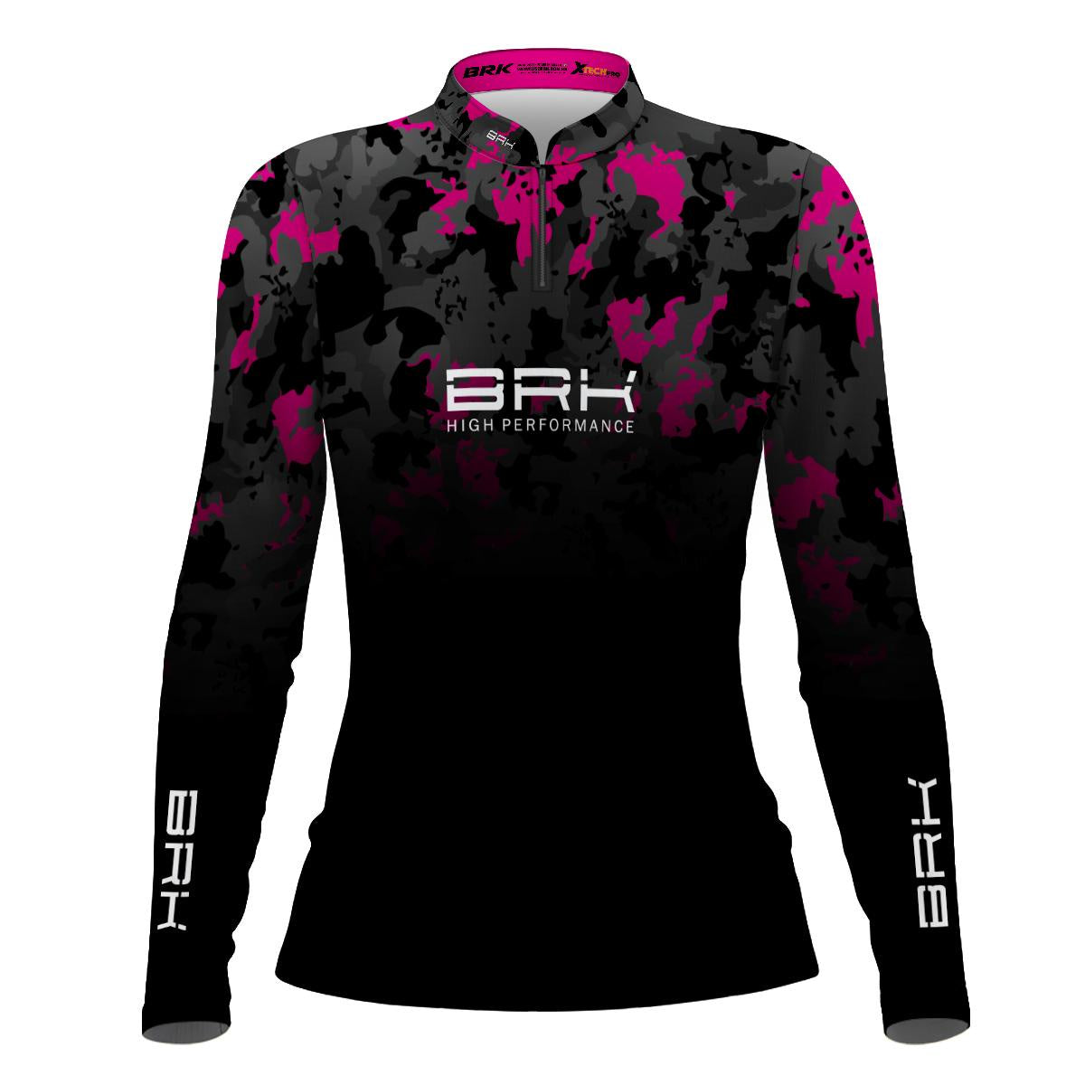 Camisa Agro Brk Feminina Camuflada Preta e Rosa com Proteção Solar UV50+ - Brk Agro