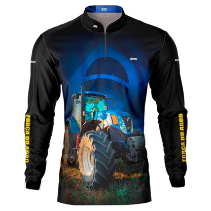 Camisa Agro Brk Trator Azul Bandeira do Brasil com Proteção Solar UV50+ - Brk Agro
