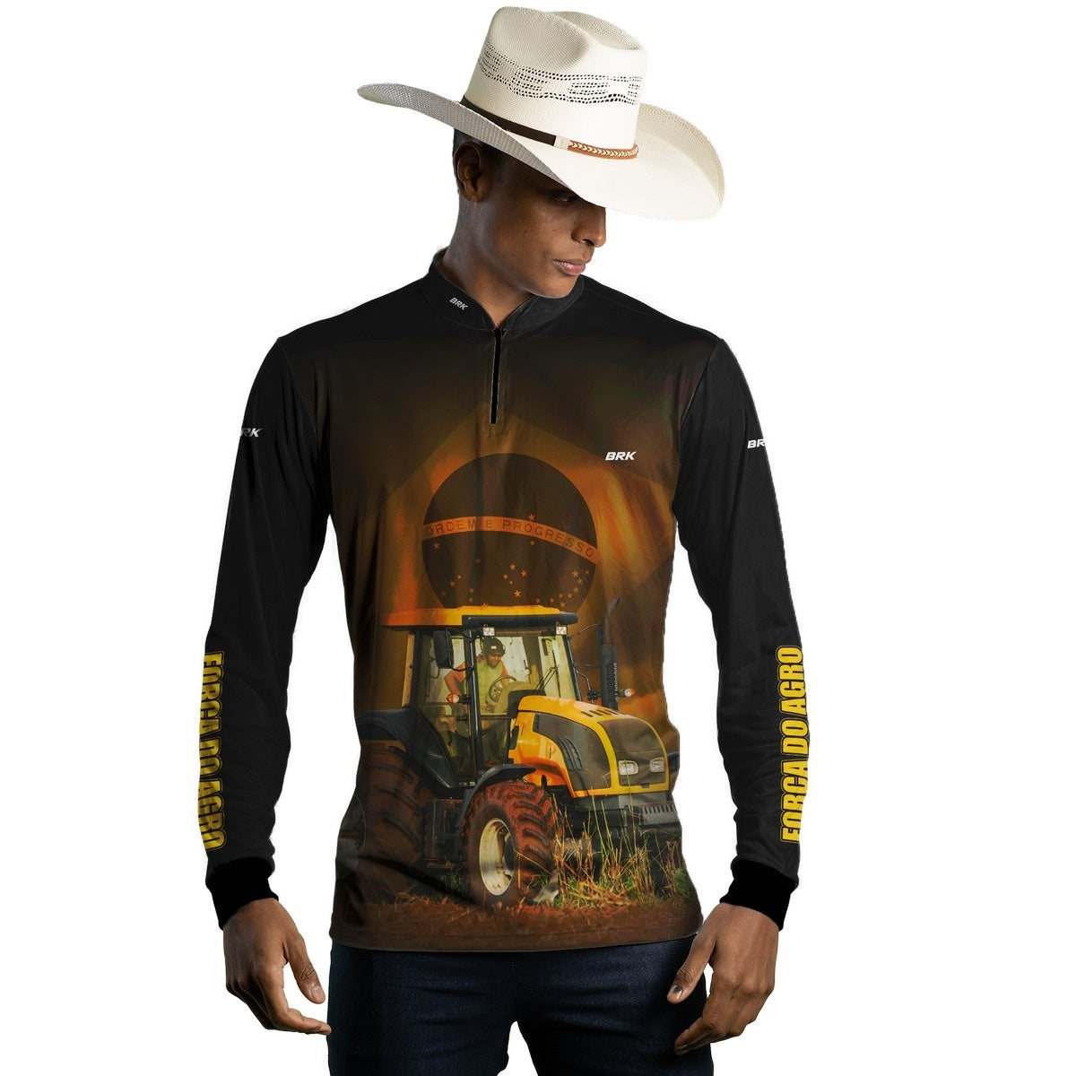 Camisa Agro Brk Trator Amarelo Bandeira do Brasil com Proteção Solar UV50+ - Brk Agro